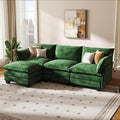 KKL 91.3 Modular Sectional Sofa L-Shaped 4 Seater Cloud Couch with Ottoman Chenille Modern Sectional Couches for Living Room Apartment Green