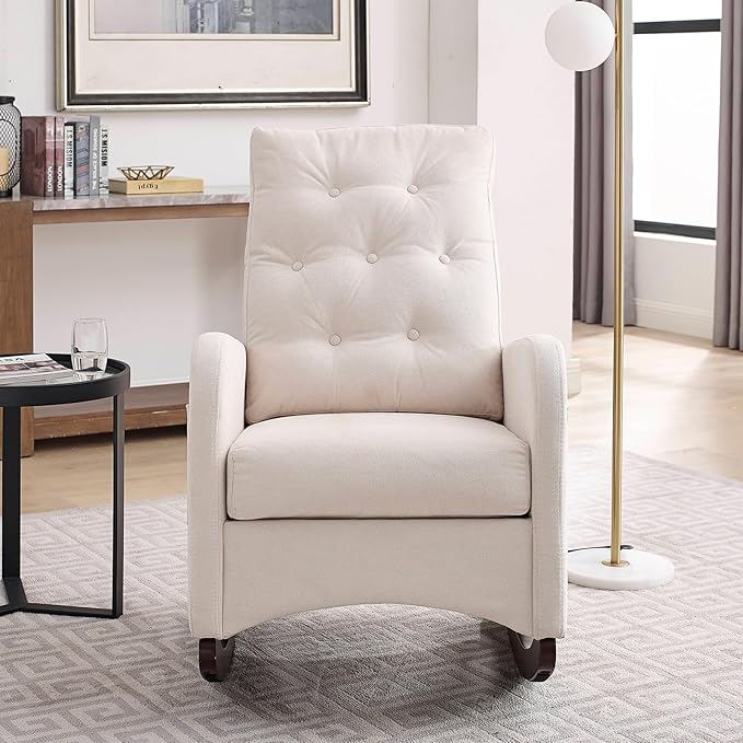 Modern Accent Tufted Rocking Chair High Backrest Living Room Lounge Arm Rocking Chair Two Side Pocket