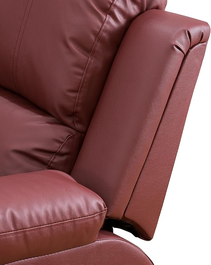 Manual Leather Recliner Chair Sofa for Living Room35 Ergonomic Reclining Chair with 10 Arm/Upholstered Seat/Metal FrameModern Single Couch for Rv Sofa/Home Theater Seating/Office(Red)