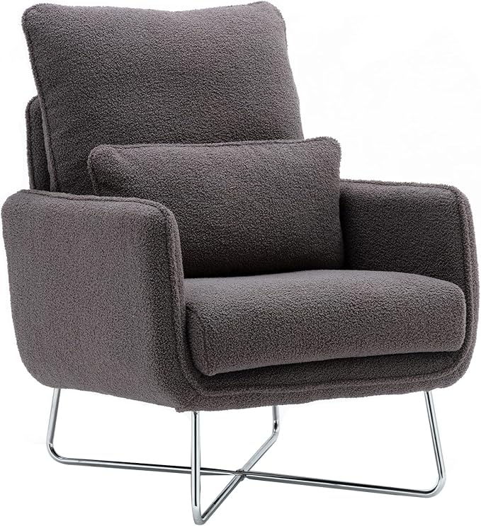 Modern Comfy Leisure Accent Chair Teddy Short Plush Particle Velvet Armchair with Lumbar Pillow for Living Room