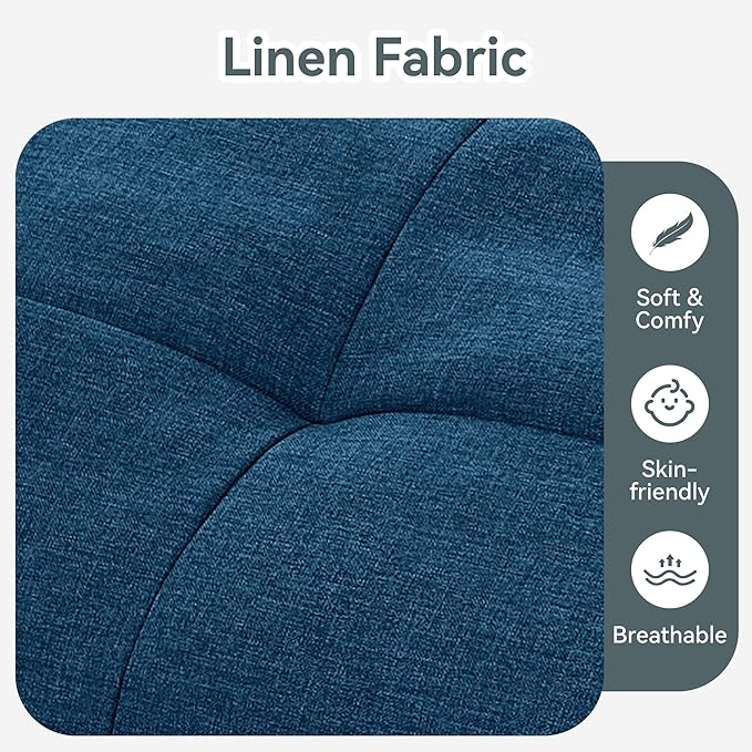 Opoiar Convertible Futon Sofa Bed Blue Linen Futon Couch with Adjustable Backrest &amp Armrests Folding Small Recliner Sleeper Sofa Bed for Living Room Apartment Office