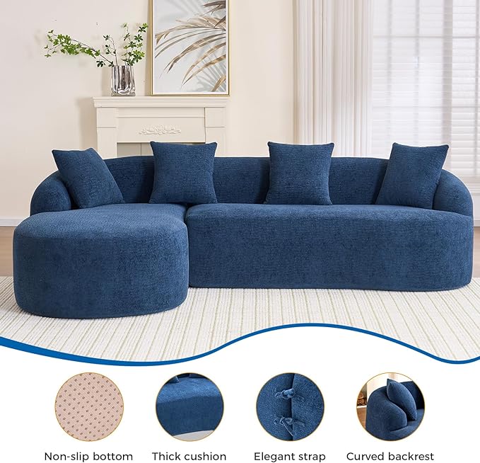 98.8 Curved Sectional Sofa with ChaiseL-Shape Sofa Lounge ChaiseBoneless Couch L Shape for Living RoomWood Grain Chenille FabricNo Installation Requirement