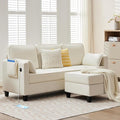 Convertible Sectional Sofa Couches for Living Room with Movable Ottoman 3 Seat 80 L Shaped Sofa with USB Ports&amp2 Pockets Corduroy Fabric Sofa Recliner for Apartment Small Place (White)