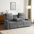Chenille Reclining Sofa 3-Seater with Convertible Table Storage Ottoman &amp Cup Holders | Modern Space-Saving Couch Ergonomic Living Room Furniture (Gray)