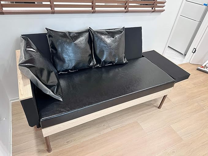 Small Black Futon Bed Apartment or Office Sofa for Small Space Cheap Futon Sofa Deep Seat Spring Support System A Full-Size Sofa Suitable for Adults.