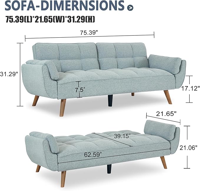 Convertible futon Sofa Bed Sleeper Sofa Bed with Adjustable backrest Small Space Small Sofa Living Room Bedroom (Light Gray)