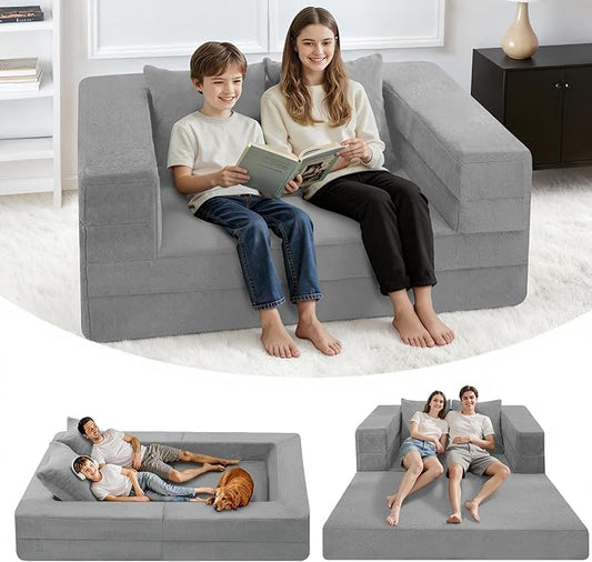 Futon Sofa Bed with Pillow 3-in-1 Sleeper Sofa Bed with Removable Cover Convertible Floor Sofa Bed No Assembly Boneless Couch for Living Room Bedroom