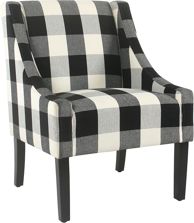 Homepop Home Decor | Upholstered Swoop Arm Accent Chair | Accent Chairs for Living Room &amp Bedroom | Decorative Home Furniture Black Plaid