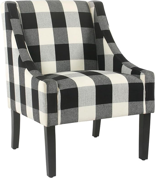 Homepop Home Decor | Upholstered Swoop Arm Accent Chair | Accent Chairs for Living Room &amp Bedroom | Decorative Home Furniture Black Plaid
