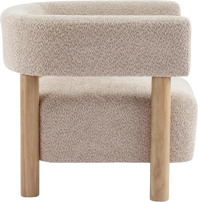 Christopher Knight Home Carly Low Profile Accent Chair Round Backrest Side Chair Living Room Armchair with Boucle Fabric Cushion Comfy Reading Chair for Bedroom Wooden Single Lounge Sofa Wheat