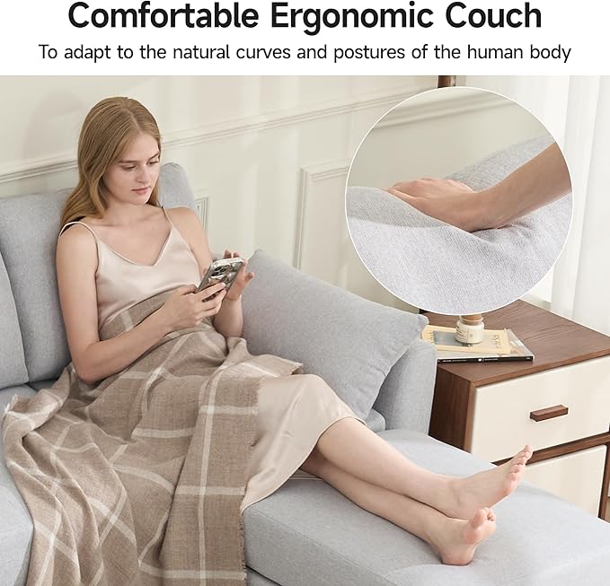 Convertible Loveseat Sectional Sofa Couch Linen Fabric Modular Sofa with Storage Space for Small Apartments Living Room Office and Commercial Space Light Gray