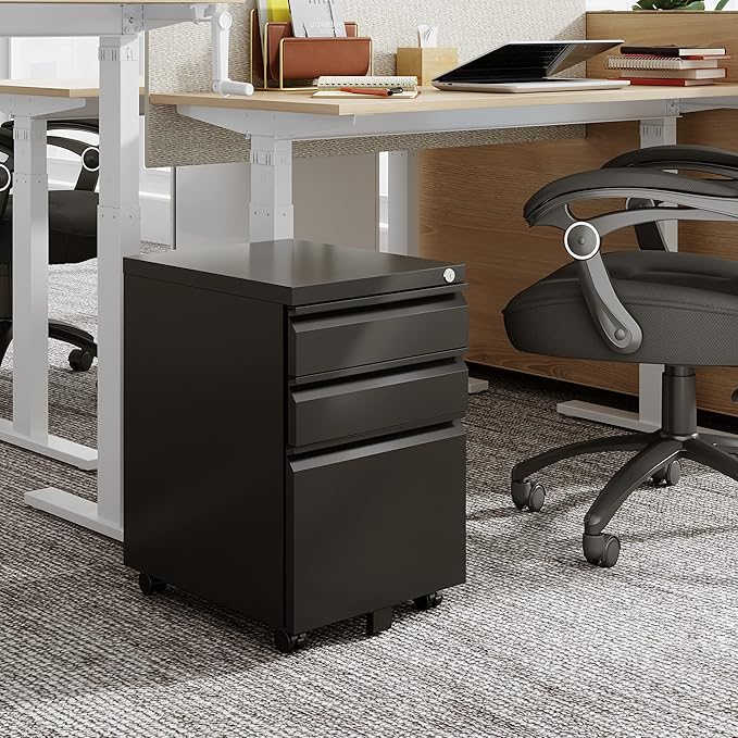 DEVAISE 3 Drawer Locking Mobile File Cabinet for Home Office Fully Assembled Except Casters Letter/Legal SizeCarbon Black