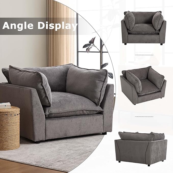 Tbfit Chenille Accent Chair Plush Comfort Living Room Chair with Wide Seat Modern Decorative Chair for Bedroom Office Reading Nook Soft Cloud Chair Deep Seat Dark Gray