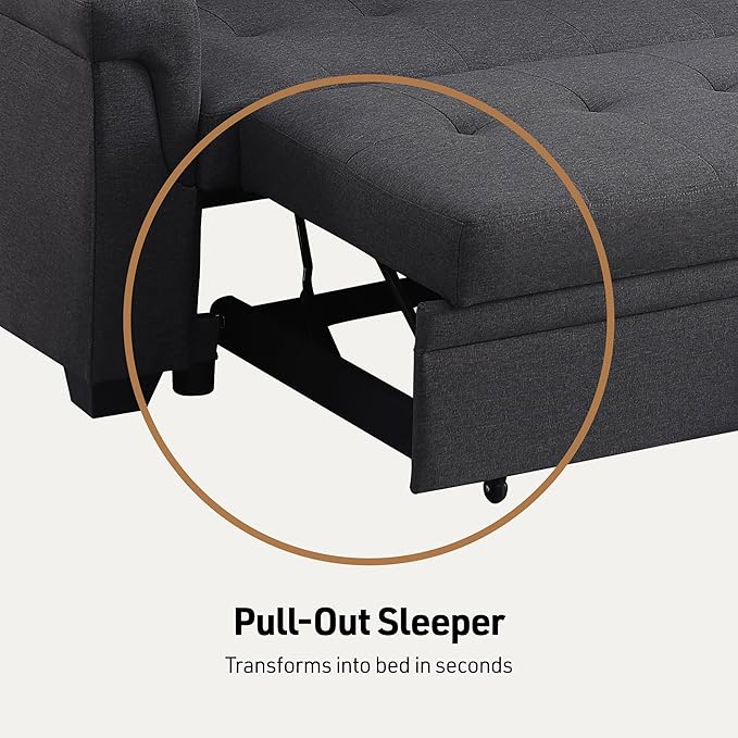 Lilola Home Convertible Sectional Sleeper Sofa Bed 84 Inch L Shaped Couch with Pull Out Bed Storage Chaise Removable Back Cushions for Living Room Office Linen Fabric Dark Gray