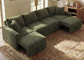 HONBAY 121.3 Inch Modular Sectional Sofa L &amp U Shaped Pull Out Couch with Adjustable Backrest &amp Storage Velvet Green