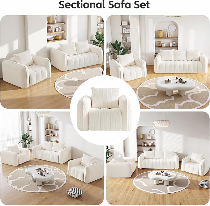 Bean Bag Chair for Adults Boneless Accent Chair Single Sofa Couch Chair Cozy Corduroy Arm Chair for Living Room Lounge Floor Memory Foam Couches for Small Spaces Bedroom Apartment White