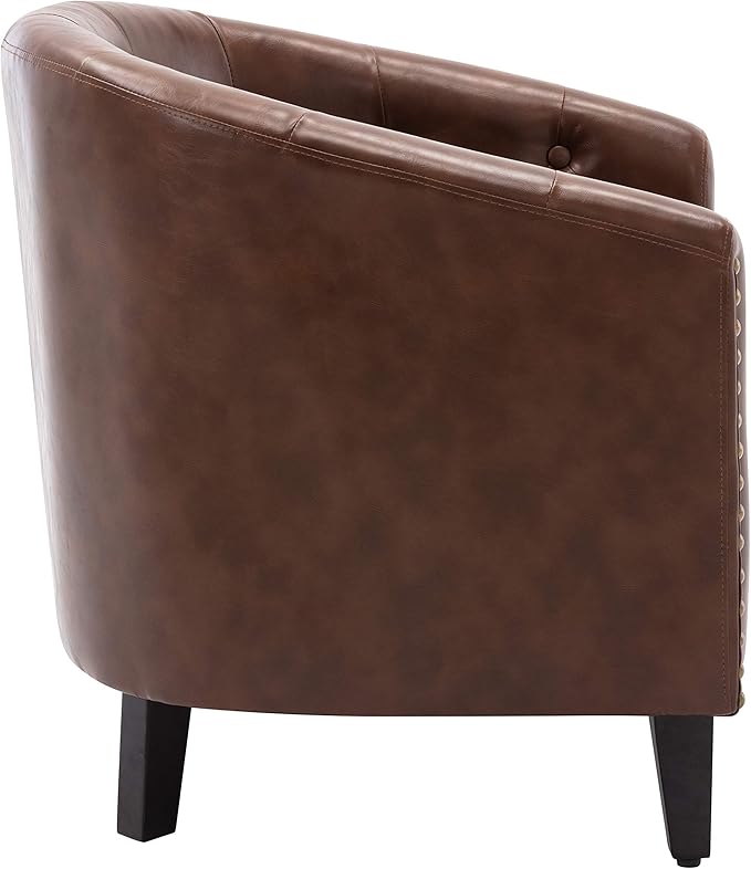 Generic PU Leather Tufted Barrel ChairTub Chair for Living Room Bedroom Club Chairs Dark Brown