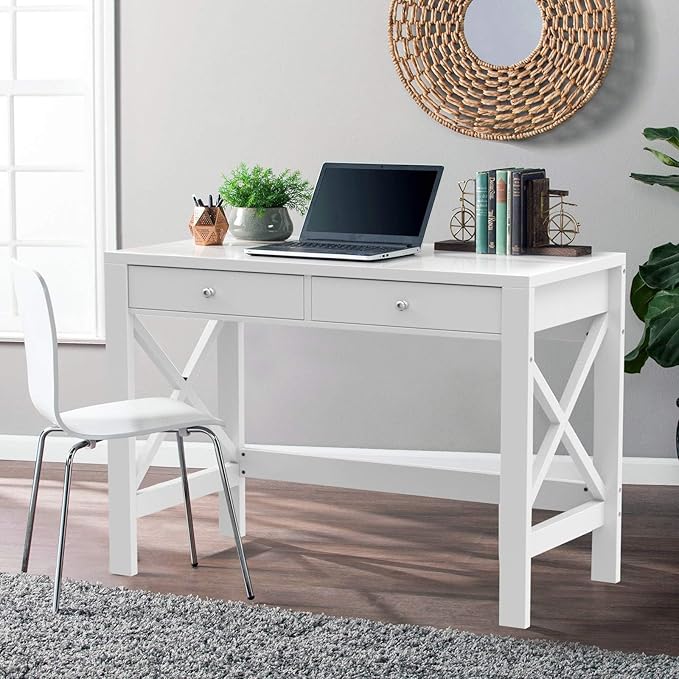 ChooChoo Computer Desk Study for Home Office Modern Simple 40 Inches Desk with Drawers Makeup Vanity Console Table White