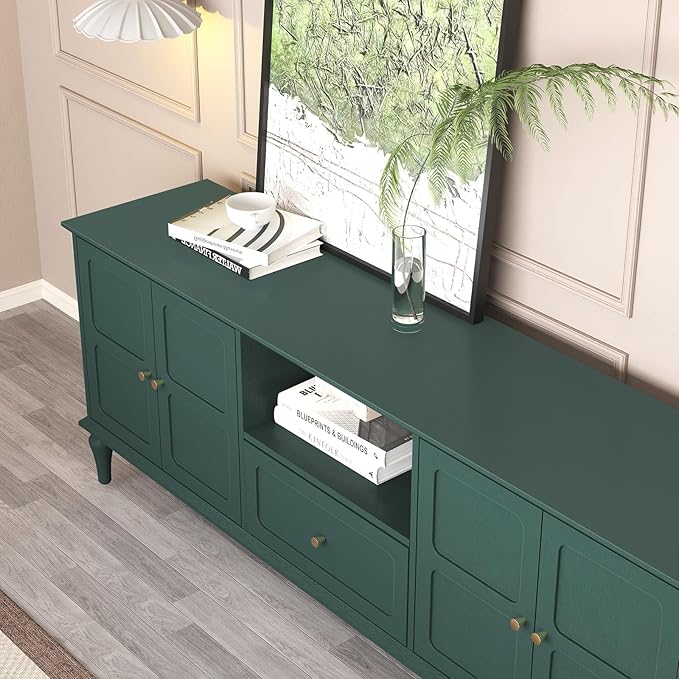 ARTPOWER 67'' Mid-Century Modern TV Stand with Storage Drawer and Doors Long TV Stand with Adjustable Shelves for 75 Inch TV for Living Room Bedroom Green