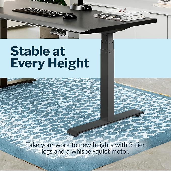Vari ComfortEdge 60x30 Inch Adjustable Electric Standing Desk – Sit Stand VariDesk with Memory Presets Sloped Edge 200 LB Capacity + Tool-Free Assembly (Black)
