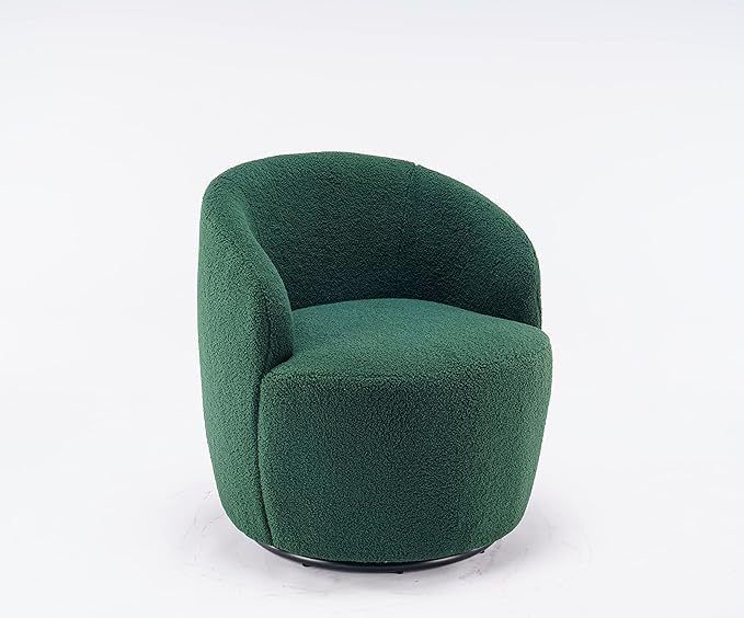 Modern Swivel Accent Armchair Comfy Round 360° Swivel Chair with Armrest Round Accent Chair for Living Room Bedroom Office (Upholstered Dark Green)