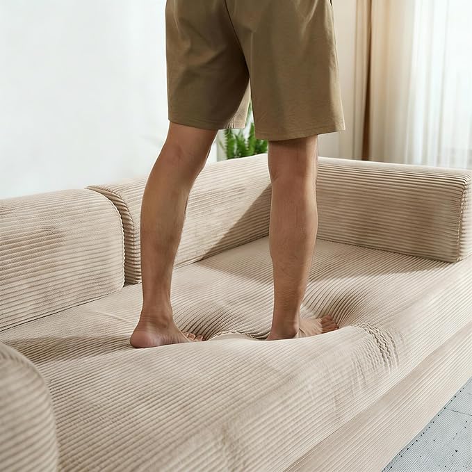 Convertible Sleeper Sofa Bed Folding Floor Mattress Couch with Fixed-Shape Frame Futon Boneless Couch Lounge Loveseat with Pull Out Bed No Assembly Required Beige White