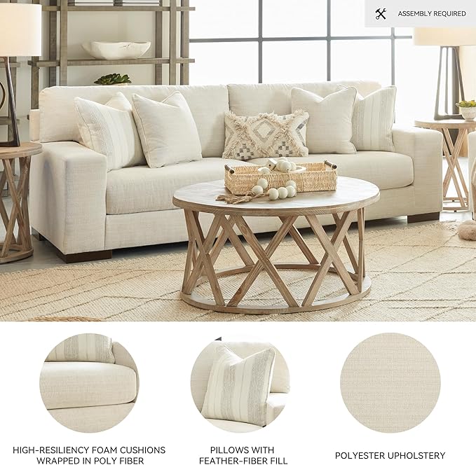Signature Design by Ashley Maggie Contemporary Upholstered Sofa with Accent Pillows Off-White