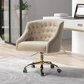 Velvet Home Office Chair with Gold Base Comfortable Modern Cute Desk Chair Adjustable Swivel Task Chair for Living Room Bedroom Vanity Study Tan