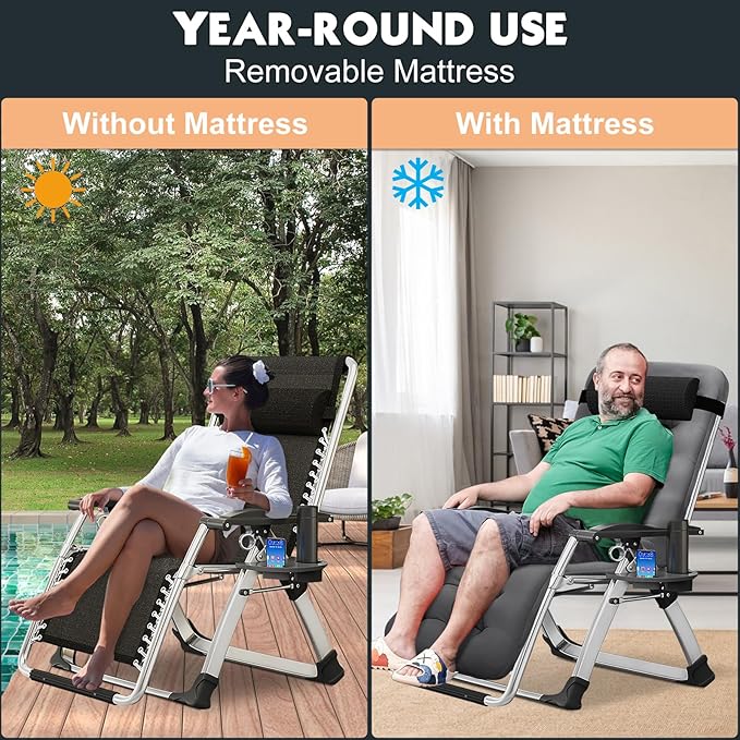 MOPHOTO Comfy Folding Chair for Living Room Foldable Recliner Chair Lounge Chairs with Mattress for Indoor Outdoor Leisure Chair Adjustable Reclining Chairs for Adults