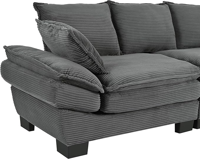 Merax 85.4 Modern Curved Corduroy Fabric Sofa Back Upholstered Couch with 2 Decorative Throw Pillows for Living Room Bedroom Apartment Gray