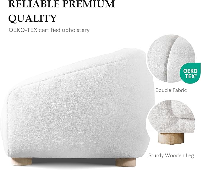Furniture of America Amara Modern Boucle Arm Chair with Sloped Armrests and High Density Foam Wooden Comfortable Couch for Living Room Office Oeko TEX Certified White