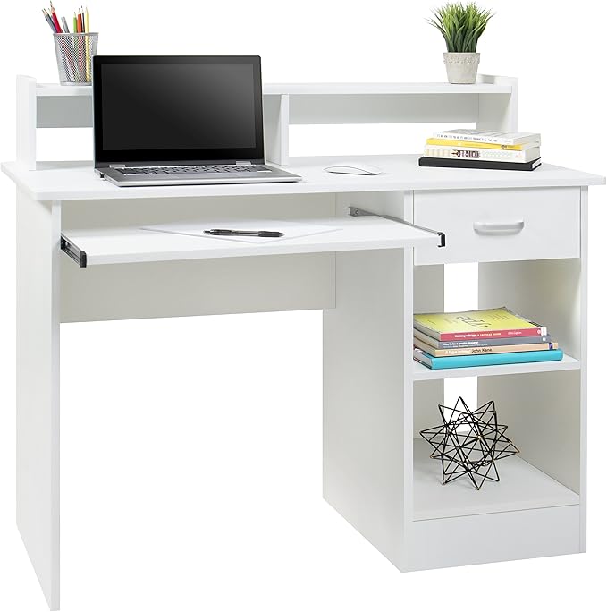 Best Choice Products Commercial Home Computer Laptop Work Station Desk Table w/Removable Shelf Divider Open Back for Home College Office - White