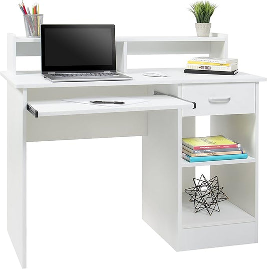 Best Choice Products Commercial Home Computer Laptop Work Station Desk Table w/Removable Shelf Divider Open Back for Home College Office - White