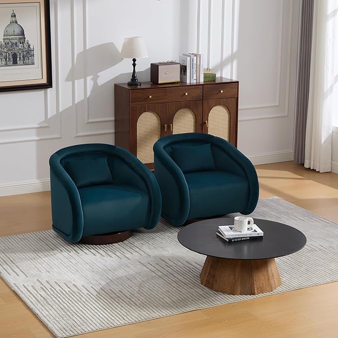 Swivel Accent Chair 360-Degree Rotating Barrel Chair with Soft Velvet Upholstery Comfy Pumpkin-Shaped Lounge Chair for Living Room Bedroom Office (Teal)