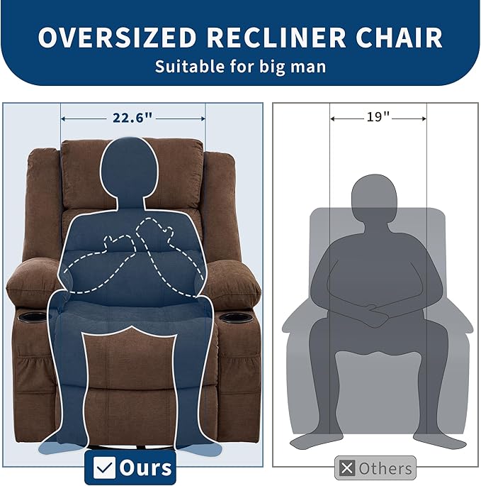 360° Swivel Recliner Chair for Adult Linen Rocker Chair with 3 Positions/2 Side Pockets/Cup Holders Manual Nursery Glider Rocking Chair for Bedroom Living Room Office