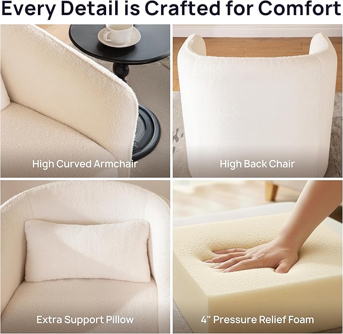 Oversized Boucle Swivel Accent Chair with 82L Hidden Storage 360° Swivel Barrel Chair for Living Room Small Space Bedroom Nursery Modern Comfy Cloud Armchair Single Sofa Cream White Sherpa&ampT