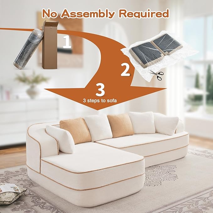 106 Cloud Sectional Couch with L-Shape Chaise Fluffy Comfy Couch 32D Boneless Sofa Deep Seat Sofas &amp Couches for Living Room No Assembly Required (White Left Facing Chaise)