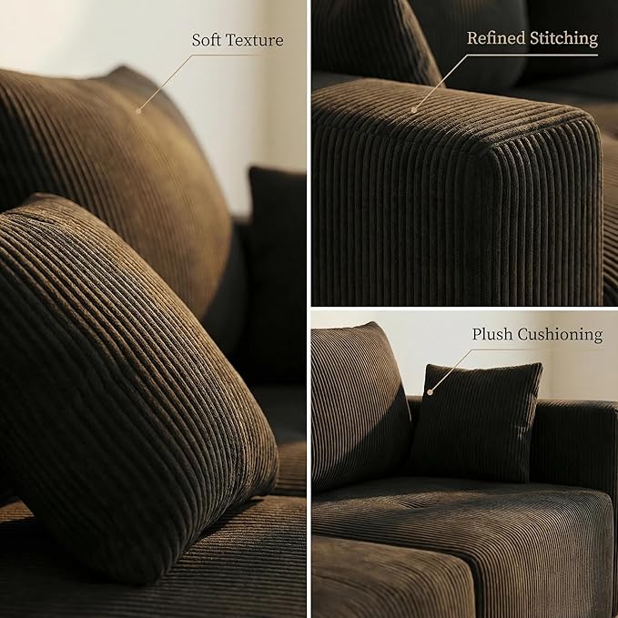 Cloud Modular Sectional Sofa L-Shape Boneless Couch Modern Corduroy Sofa with Chaise Lounge No-Assembly Required Deep Seat Modular Cloud Couch for Living Room Apartment Black