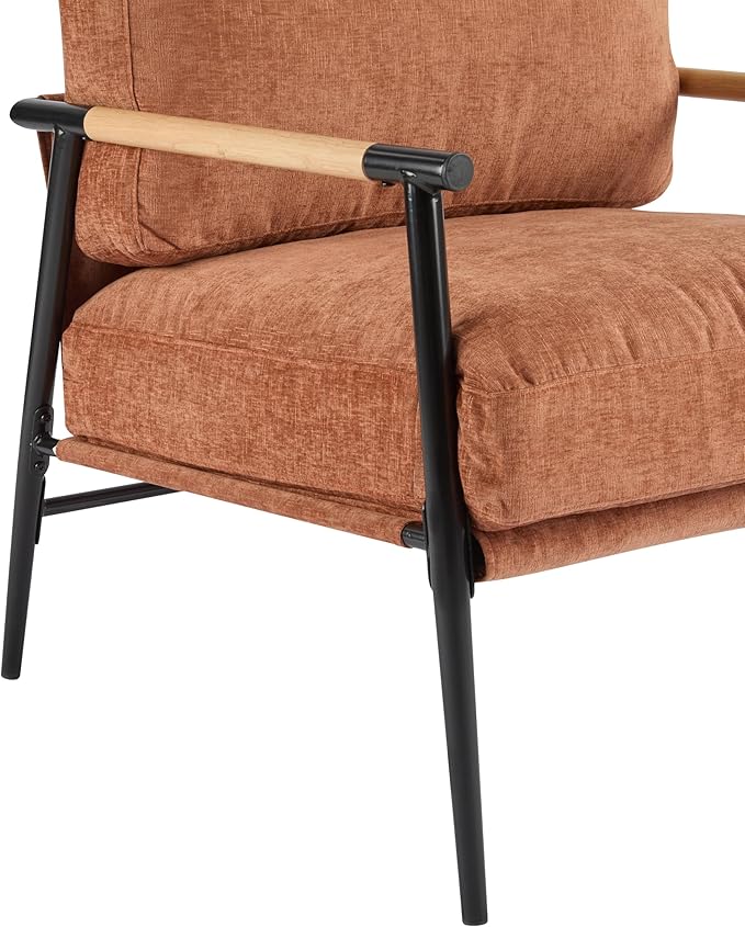 Christopher Knight Home Varsts 27.56 Accent Armchair with Plush Cushions Modern Seating Club Chair Minimalist Metal Frame and Wooden Armrest Design for Cozy Living Room Bedroom Office Orange