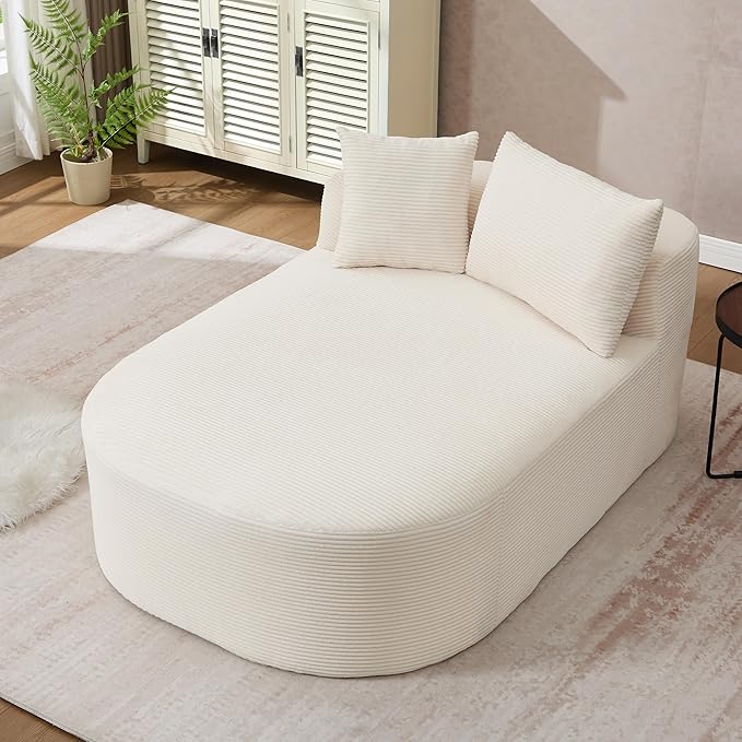 Boneless CouchComfy Fluffy Sofa BedUpholstered Sleeper Sofa with Throw Pillows and ArmrestsCorduroy Plush Cloud Lounge Chair (Beige 67 Chaise Lounge Chair)