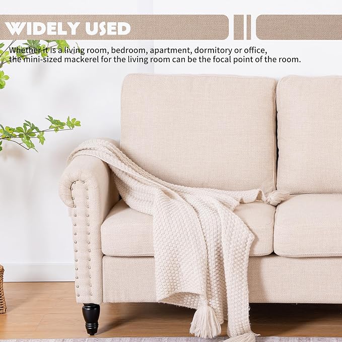 J.C.UP 57’’ Loveseat Sofa CouchSmall Couches for Living Room with Linen FabricComfy Upholstered Love Seat Sofa Couches for Bedroom with Solid Wood Legs2 Seater Mini Modern Couch for Small Spaces