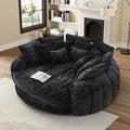 81 Round Sofa Bed Big Bean Bag Round Chaise Lounge Oversized Round Couch Boneless Reading Chair Plush Fluffy Chenille Large Chaise Chair for Living Room Bedroom Apartment Black