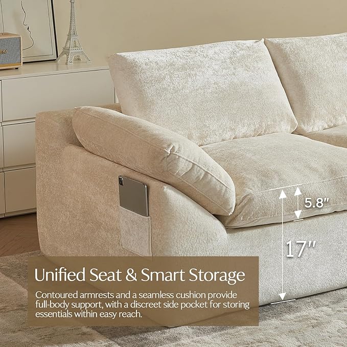 Vamcheer U Shaped Cloud Couch - Utra Soft Modular Sectional Sofa with 2 Movable Ottoman Deep Seat Boneless Couches for Living Room Bedroom Office No Assembly Required Beige