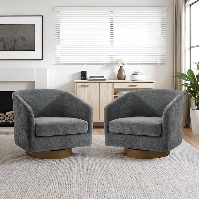 Swivel Accent Chair 31 W Chenille Fabric Swivel Barrel Chair for Living Room Modern Comfy Upholstered Round Armchair Single Sofa Chair for Bedroom Club-Gray