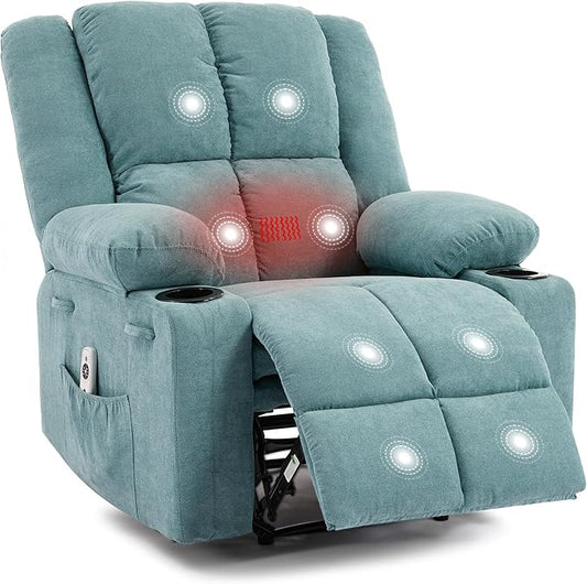 Manual Recliner Chair with Heating &amp MassageErgonomic Overstuffed Breathable Fabric Reclining Chair with Side PocketsQ235 Steel Frame Lazy Boy Recliner Single Sofa for Living Room Bedroom