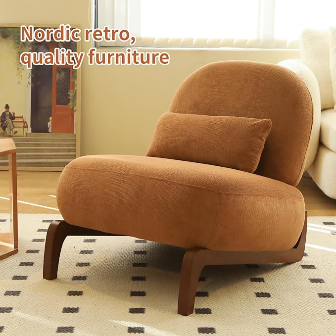 HAZO Cute Accent Chair with Solid Wood Legs Velvet Living Room Chair with Soft Cushion Cozy Bedroom Chair Comfy Armless Reading Chair for Apartment Waiting Room Balcony (Caramel-2pcs)