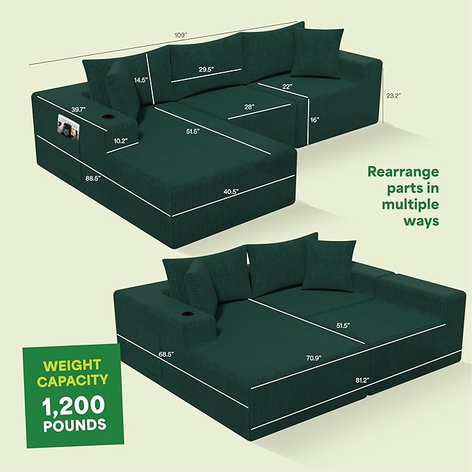 EconoHome Boneless Cloud Sectional Sofa - Plush Deep Seat L-Shaped Couch for Relaxing &amp Entertaining Durable Construction &amp Easy Assembly Perfect Addition to Any Living Room