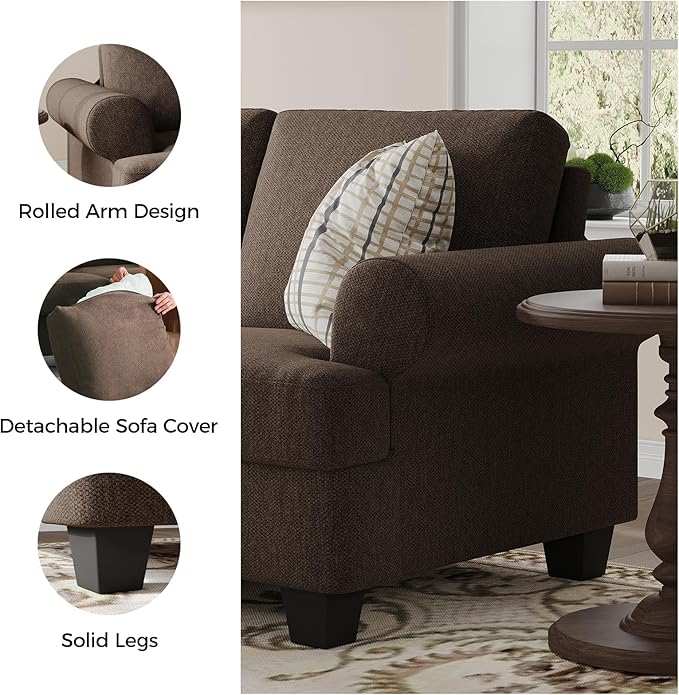 91 Inch Lawson Sofa with Extra Deep Seats Oversize Mid-Century 3-Seat Sofa Couch for Living Room Apartment Lounge Brown