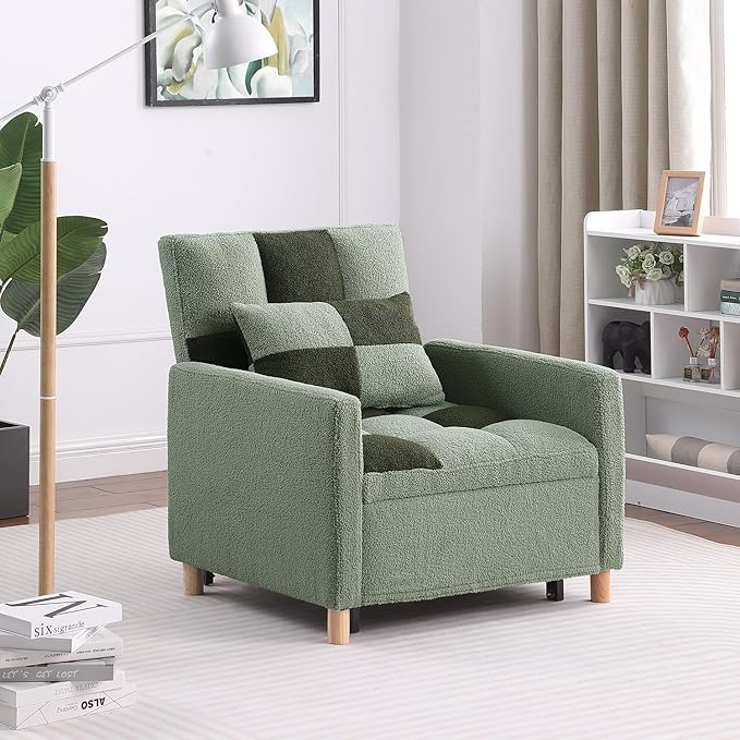 3-in-1 Sleeper Chair Bed for Living RoomConvertible Pull Out Chair Bed with Adjustable BackrestMulti-Functional Sofa Bed for Living Room (Green)