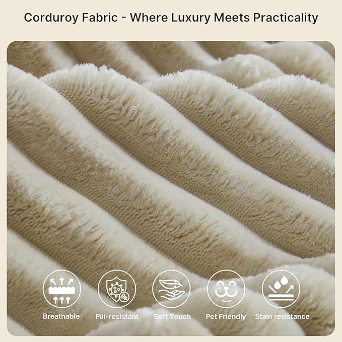 Gizoon 105 Cloud Sectional Couch with L-Shape Chaise Modular Boneless Sofa for Living Room Upholstered Corduroy Couch with Deep Seat No Assembly Required (Beige Left Facing Chaise)